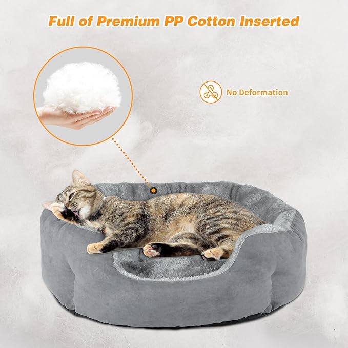 FHTONGE Heated Cat Bed Indoor with Timer and Temp Adjustment, Washable Self Warming Cat Bed Donut with Overheat Protection for Winter, Snuggle Round Cat Bed Cuddler with Electric Heating Pad