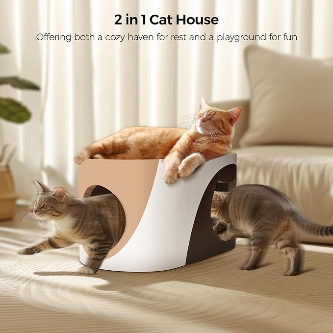 Big Cat Scratcher Lounge, Corrugated Cardboard Cat Scratcher House with Hole, Large Scratching Lounger Bed, Cat Scratching Pad for Indoor Cats as Furniture Protector, Rabbit Cardboard House