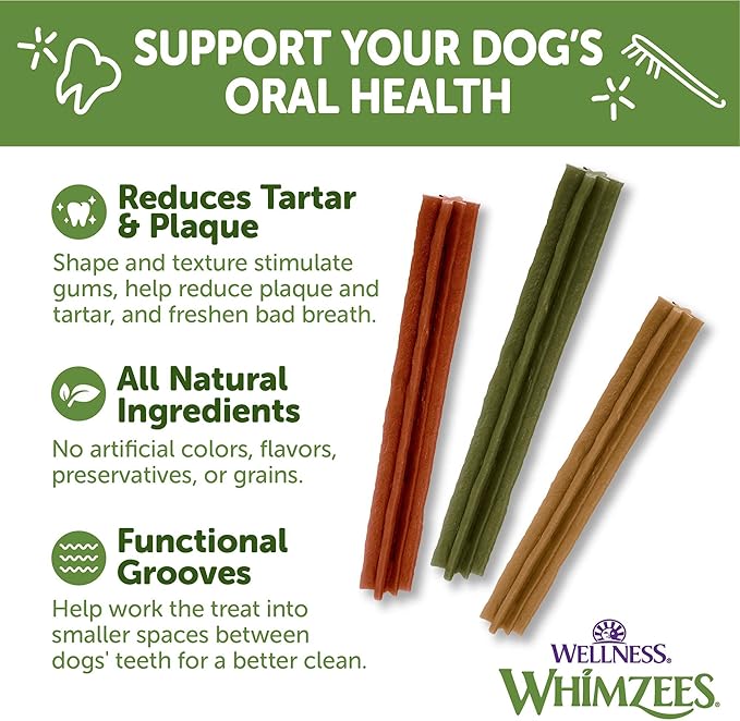 Whimzees Wellness Stix Dog Dental Treats, Natural Chews, Large Size Stick, (7 Count)