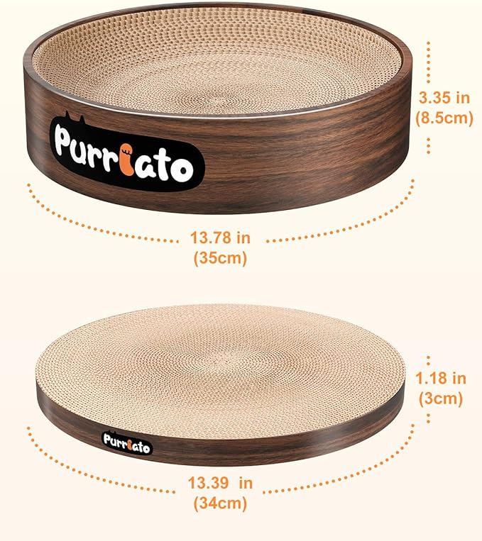 Cat Scratcher, Cardboard Cat Scratchers for Indoor Cats, Large Cat Scratching Board, Round Bowl Cat Scratch Pad Bed (Walnut)