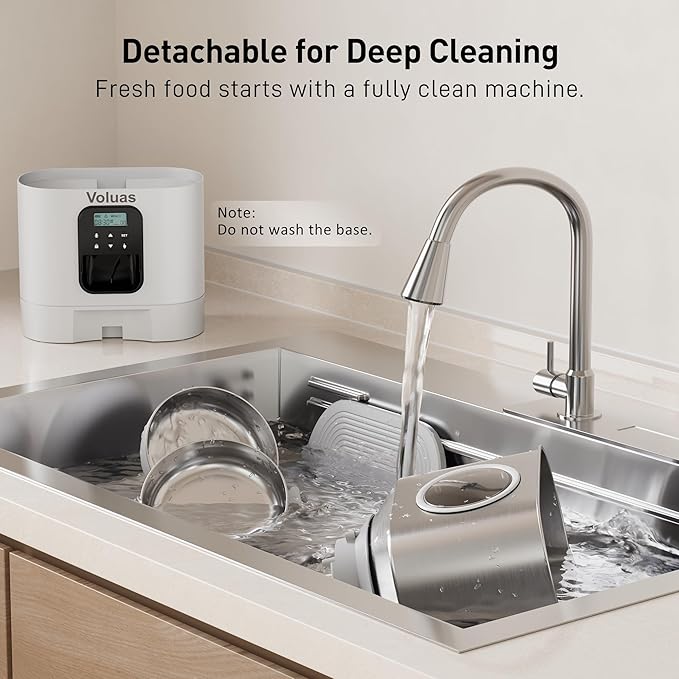 VOLUAS Automatic Cat Feeders for Two Cats,Stainless Steel 5L Pet Feeder for Cats and Dogs Timed Cat Feeder Pet Dry Food Dispenser, White