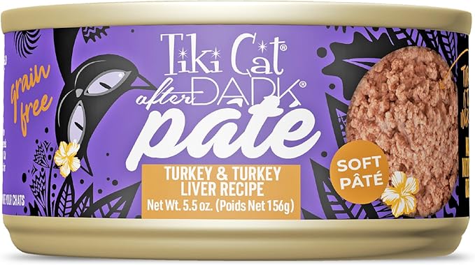 Tiki Cat After Dark Soft Pate Wet Cat Food, Turkey & Turkey Liver Recipe, 5.5 oz. Can (8 Count)