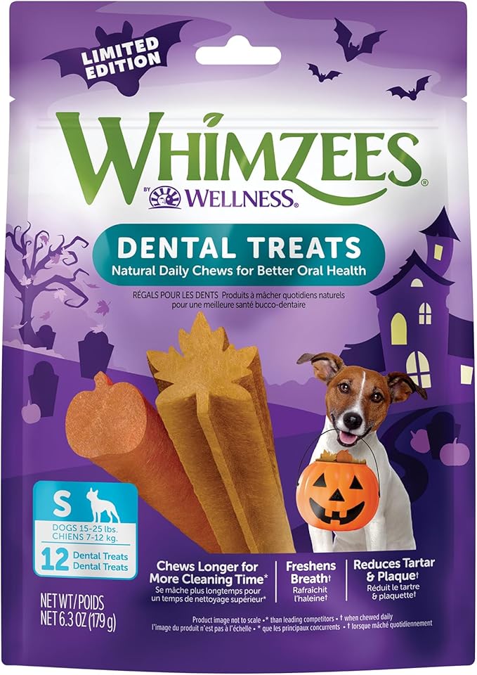 Wellness WHIMZEES Fall Dog Dental Treats, Autumn Natural Chews for Dogs, Small Size Stick, (12 Count)