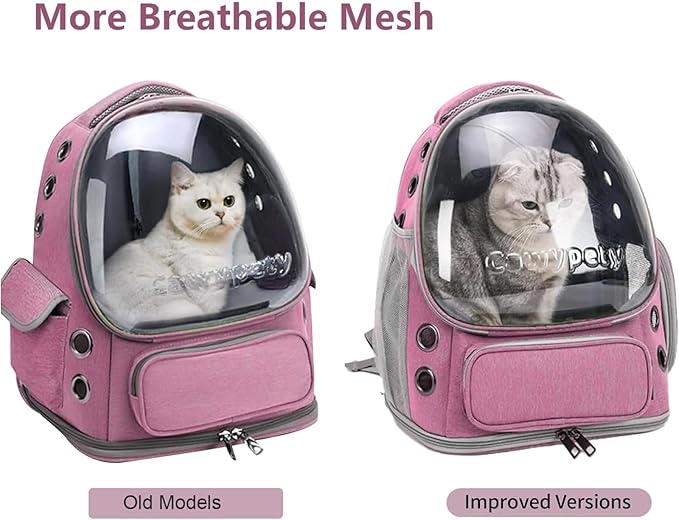 Cat Backpack Carrier, Breathable Cat Carrier Large Space Bubble Pet Backpack for Kitty Small Dog up to 15lbs, Transparent & Foldable Pet Carrier for Travel Hiking(Pink)