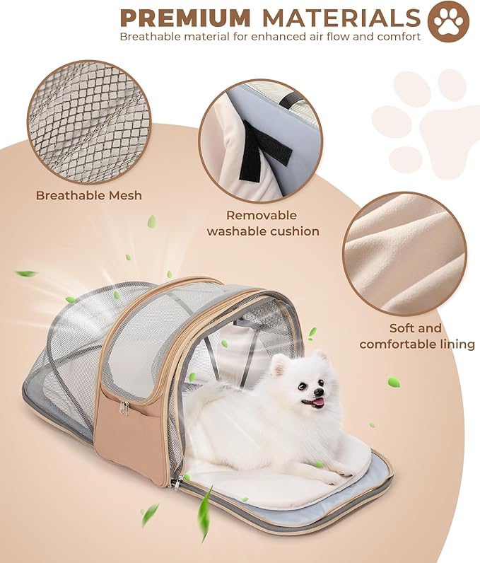 Expandable Pet Carrier Backpack, Cat Carrier Backpacks with Breathable Mesh for Cats Small Dogs Puppies Up to 25 Lbs Airline Approved Waterproof Travel Carrier with Safety Buckle for Hiking & Flights