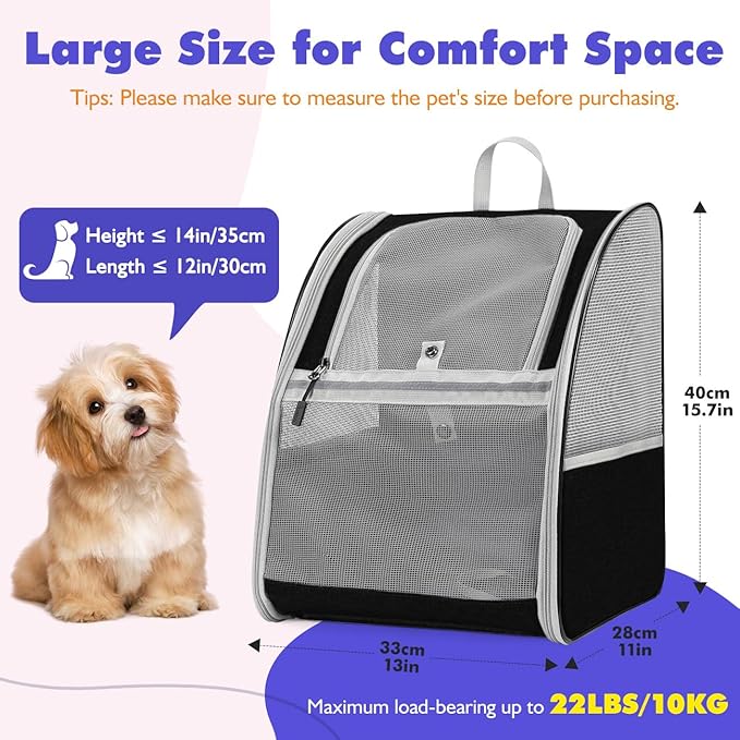 Pawaboo Cat Carrier Backpack, Pet Carrier Backpack for Kitties Small Dogs Puppies, Breathable Cat Bag Carrier, Small Dog Travel Backpack Carrier for Kitten Puppy Bunny - Black (up to 22lbs)