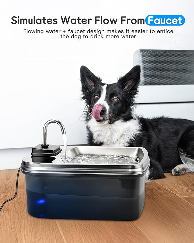 7.5L/254oz Dog Water Fountain with 4 Filters, Stainless Steel Pet Water Dispenser for Large Dogs, Large Automatic Dog Water Drinking Fountain Dog Water Bowl Dispenser, Easy to Clean, Quiet Pump