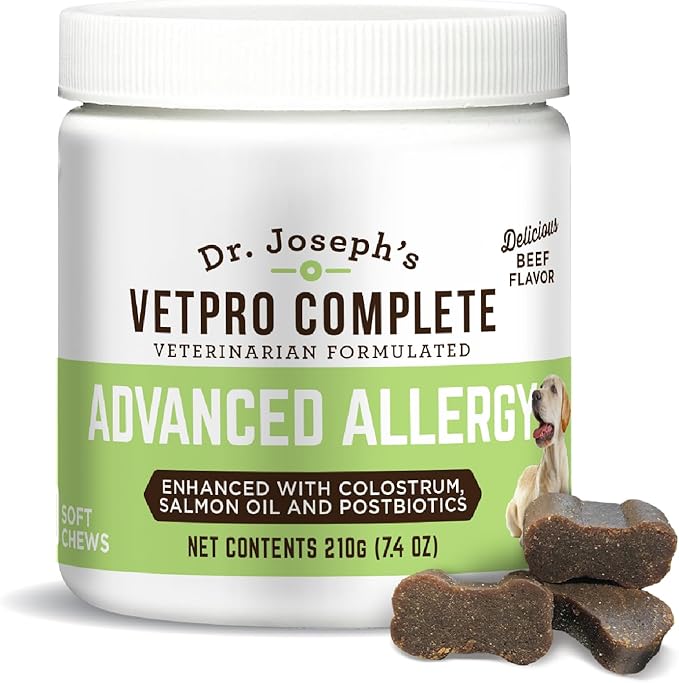 VetPro Complete Dr. Joseph's Advanced Allergy and Itch Support for Dogs, 60 Count, Supports Seasonal Allergies, Itchy Skin, & Immunity, Enhanced with Salmon Oil, Probiotics & Colostrum