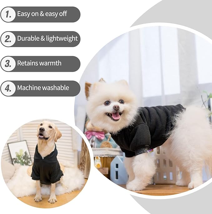 BINGPET Dog Hoodie, Fleece Lined Fall Cold Winter Soft Warm Puppy Sweatshirt with Leash Hole, Dog Sweaters Outfit,Pullover Happy Hoodie for Small Medium Large Dogs Cats