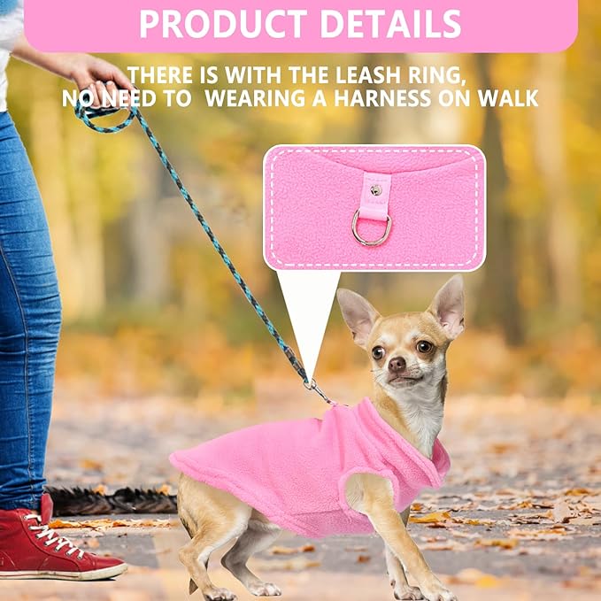 2 Pack Dog Sweater with Leash Ring Winter Warm Pet Sweater Thick Clothes Coat Fleece Dog Sweaters for Small Dogs Girl Boy for Chihuahua, French Bulldog, Dachshund L