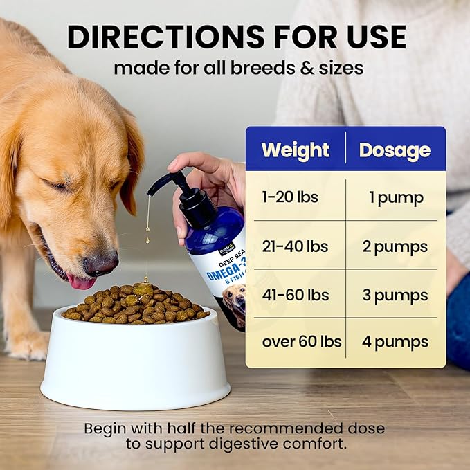 Wild Alaskan Salmon Oil for Dogs & Cats - Deep Sea Liquid Fish Oil Supplement, Maximum Omega 3 Fish Oil with Krill for Skin & Coat 16oz, Fast-Absorbing with Omega 3 6 9 Dog Fish Oil for Joints & Heart