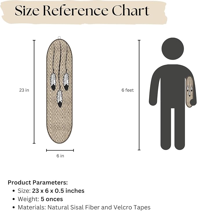 Boho Sisal Cat Scratcher Mat with Hook and Loop Strips (Scratch Protector for Carpet, Sofa, Wall and Furniture), Durable and Shedding-Resistant Surface (Oval Medium, Fishbone)