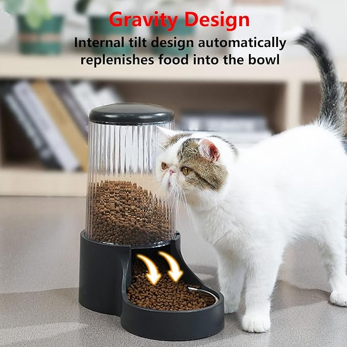 Automatic Cat Feeder, 3.8L Large Automatic Feeders with Detachable Top Lid, Visible Bottle and Stainless Steel Bowl for Cat, Dog and Pet (Black)