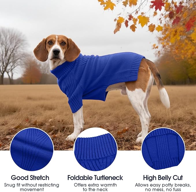 IECOii Dachshund Sweater,Turtleneck Dog Sweater for Small Medium Dogs Girl,Stretchy & Breathable,Warm Knitted Pullover Coat,High Neck Knitwear for Cold Weather Indoor & Outdoor Wear (Royal Blue, M)
