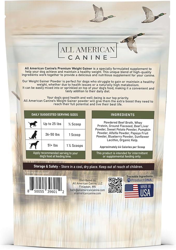 Dog Weight Gainer – High Calorie Dog Food Supplement & Protein Powder for Rapid Weight Gain, Mass, and Recovery – Appetite Stimulant – 60 Servings
