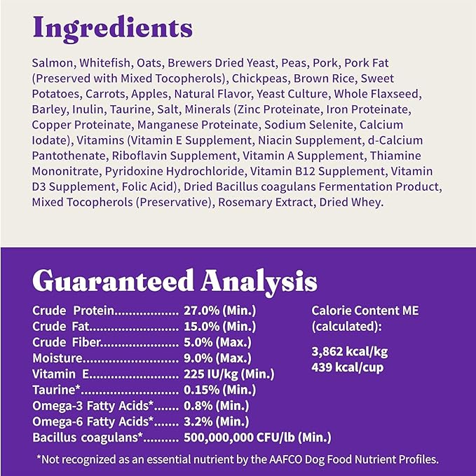 Halo Holistic Dog Food Wild Caught Salmon & Whitefish Formula, Healthy Grains Dry Dog Food, Complete Digestive Health, Kibble for Adult Dogs, 3.5 lb Bag