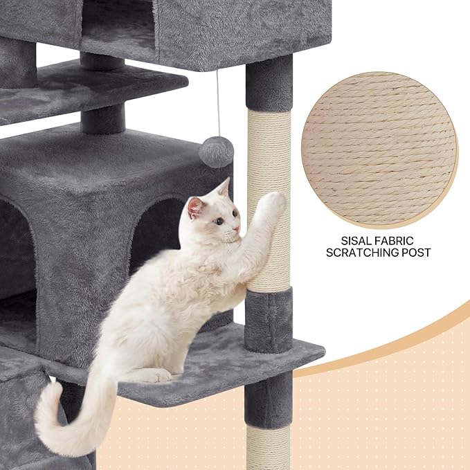 MoNiBloom 70 Inch Cat Tree Tower for Indoor Cats Large Adults, Tall Cat Tower with Scratching Post, Multi-Level Furniture Activity Center with Cat Condo Pet Play House, Smoky Grey