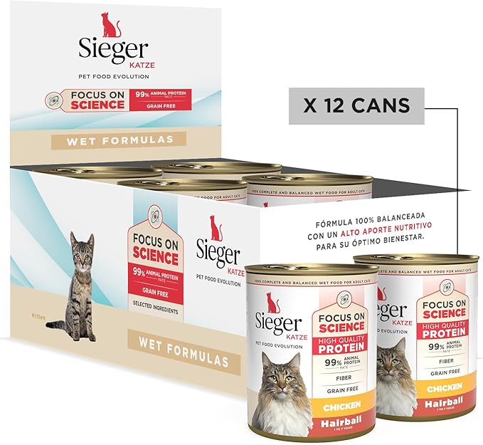 Sieger Katze Grain-Free Wet Cat Food (Pack of 12) High-Protein Hairball Food for Cats – Premium Pate for Urinary Health & Digestion