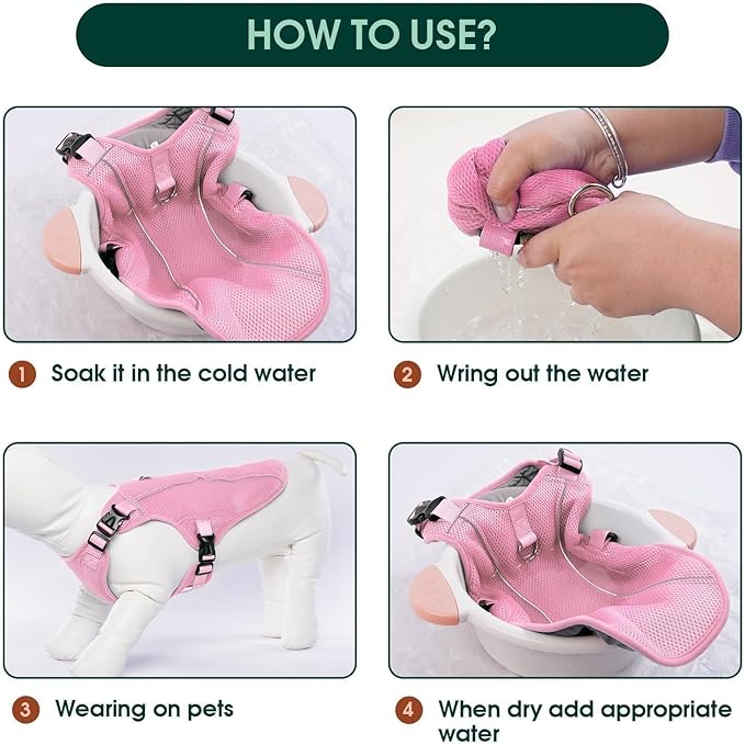 Kuoser Dog Cooling Vest Harness, Small Puppy Cooler Jacket with Adjustable Buckle for Outdoor Beach, Hiking, Training Pink S