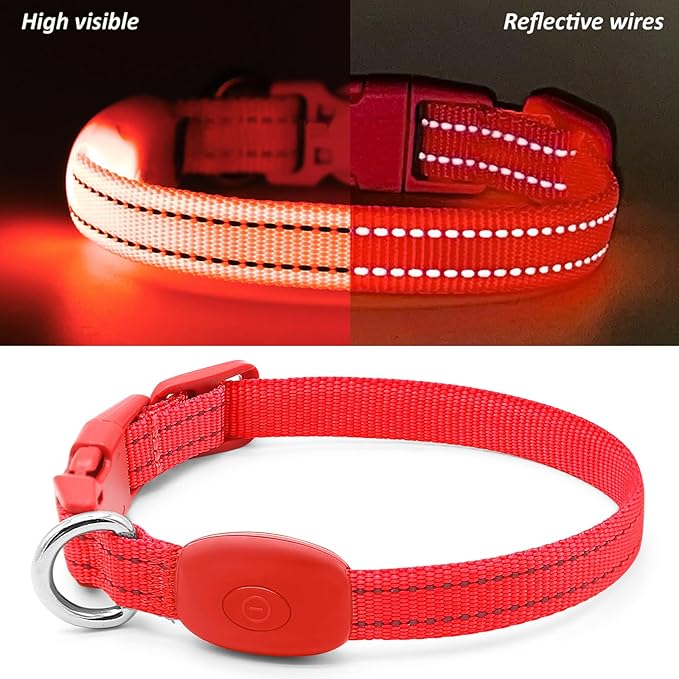 Illumifun Light Up Collar for Small Dogs, USB Rechargeable LED Dog Collar Glow in The Dark, Adjustable Cat Collar Light for Night Walking Camping (Red, X-Small)