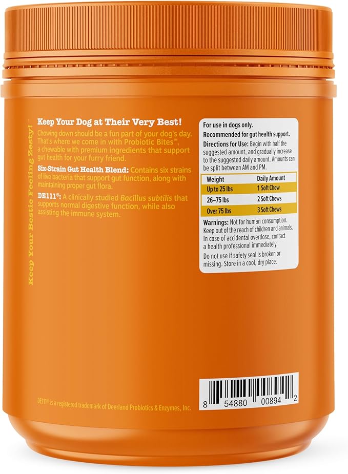 Zesty Paws Probiotics for Dogs, Digestive Enzymes Gut Flora, Digestive Health, Diarrhea & Bowel Support, DE111, Dog Probiotic Soft Chew for Pet Immune System, Pumpkin, 250 Ct