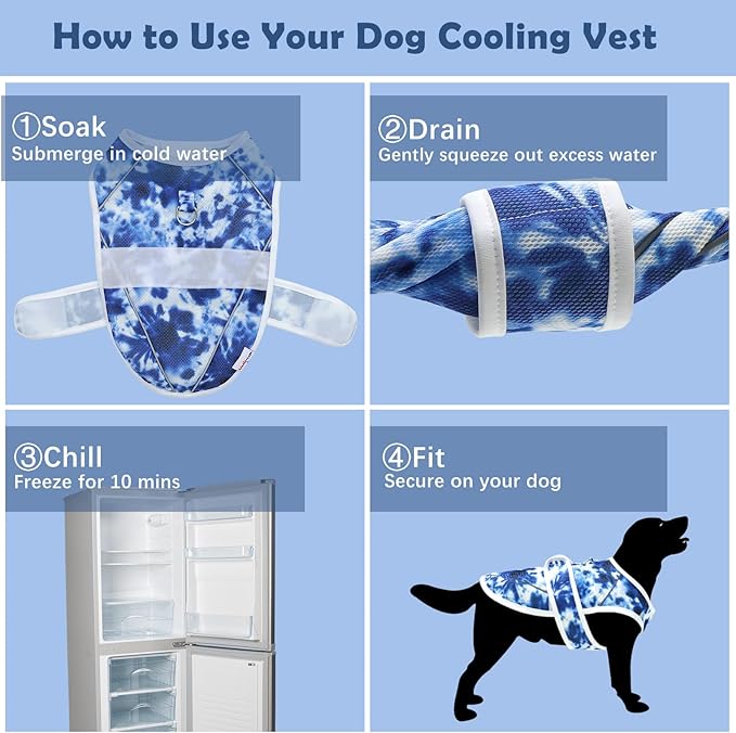 Dog Cooling Vest – Lightweight Pet Cooling Shirt 3D Breathable Mesh, Reflective Strips & UV Protection for Walking, Hiking, Park – Adjustable Fit Dog Cooler Jacket with D-Ring U-DCV04L