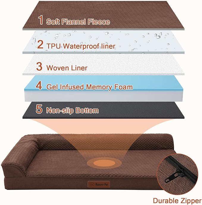 Orthopedic Dog Beds Large Sized Dog, 3 Inch Memory Foam Pet Bed for Medium and Large Dogs, Washable Removable Cover, Nonskid Bottom, Waterproof, 41x27 Inches XL Brown Grey