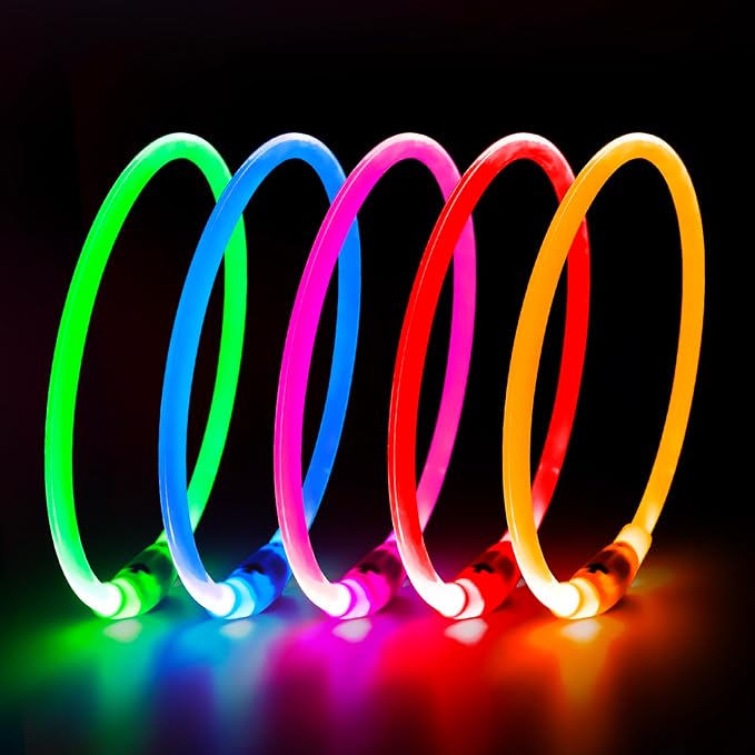 HIGO LED Dog Collar, USB Rechargeable Light Up Dog Collars Glow in The Dark, Waterproof LED Dog Necklace for Your Dogs Walking at Night (Pink)
