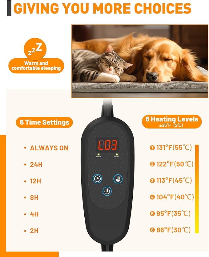 Pet Heating Pad Temperature Adjustment Dog Heating Pad Anti-bite Puppy Heating Pad with Timer Cat Heating Pad Indoor Waterproof Pet Warming Pad Electric Heated Bed Mat Dog