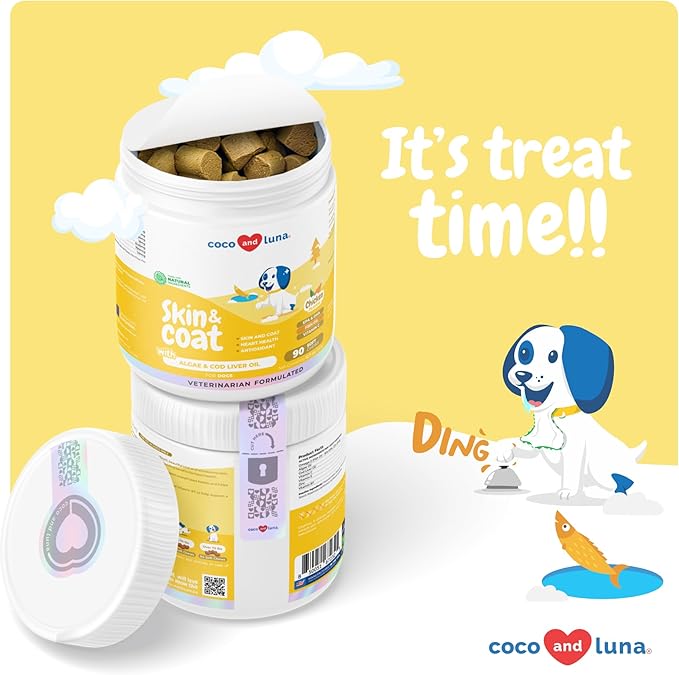 Omega 3 Fish Oil for Dogs - Skin & Coat Supplement with Cod Liver Oil, Algae, EPA & DHA Fatty Acids for Dog Shedding, Itch Relief, Hot Spots, Skin Allergy, Joint & Heart Support - 90 Soft Chews