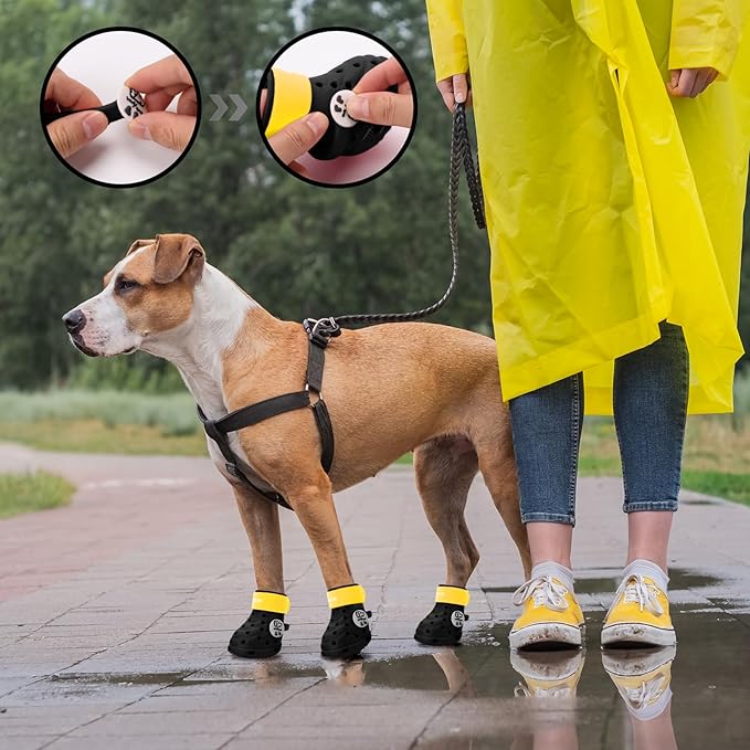 Dog Shoes Breathable Dog Shoe for Hot Pavement, Dog Booties and Paw Protectors, Non-Slip Waterproof Dog Sandals Boots (Black+Yellow, L: (3.1’’x2.5'')(L*W))