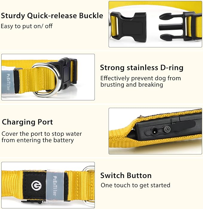 PcEoTllar Light up Dog Collar for Night Walking - LED Dog Collar Light Rechargeable Color Changing, Glow in The Dark Dog Collars Waterproof Glowing Dog Collars for Large Small Medium Dogs