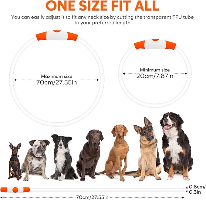 HIGO Light Up Dog Collar USB Rechargeable LED Dog Collar Glow in The Dark, TPU Flash Dog Necklace Light Make Your Dogs Be Visible& Safe (Orange)