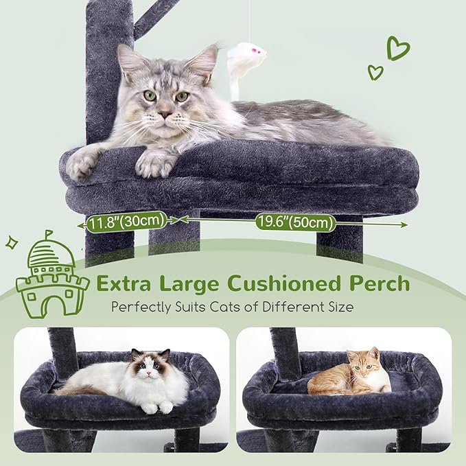 Globlazer Cat Tower for Adult Indoor Cats, 50-inch Heavy Duty Cat Tree for Big Cats, Cat Tree House with Extra-Large Padded Platform, Sisal Scratching Board, 2 Large Condos, F50, Dark Grey