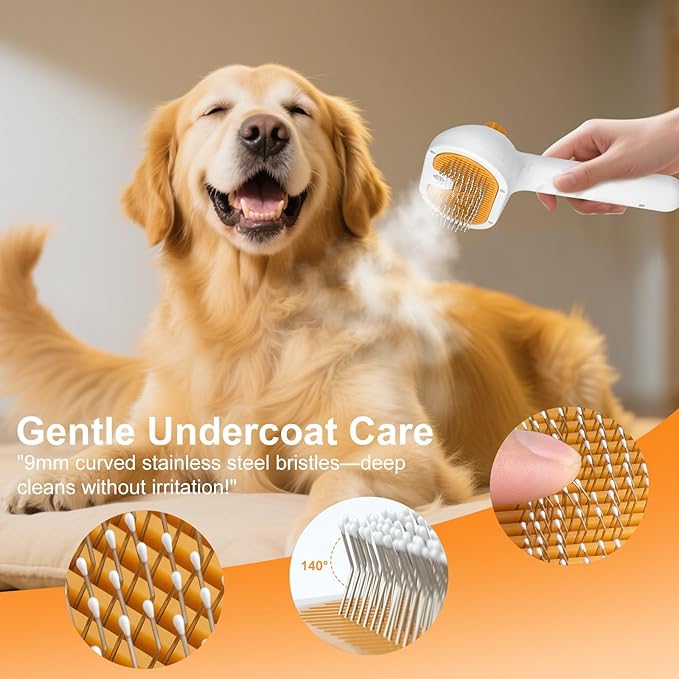 Pet Steam Brush for Dog & Cat – 3-in-1 Spray Hair Removal Comb – Steam Brush for Shedding & Grooming – Spritz Defur Comb – Includes Waterless Shampoo & Dental Wipes