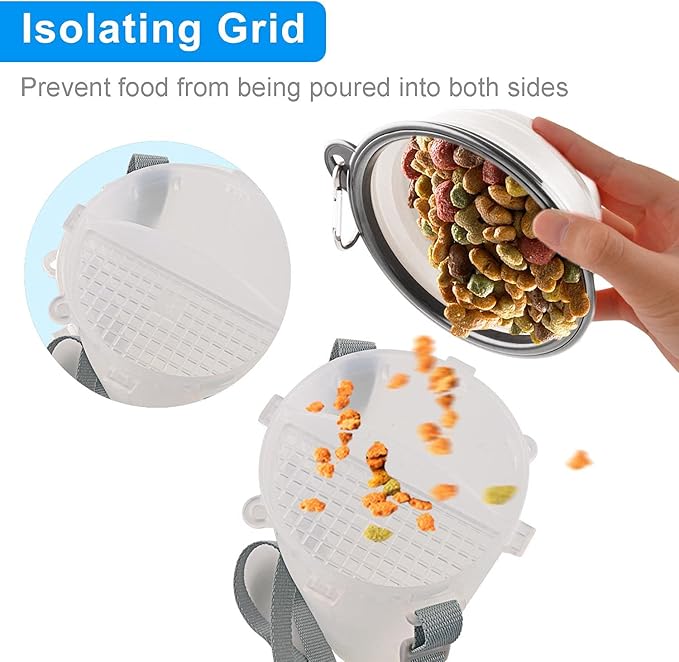 Dog Travel Water Bottle Collapsible Bowls, 2 in 1 Pet Food Container with Collapse Bowls, Outdoor Portable Water Bowls for Walking, Traveling, Camping and Hiking (White)