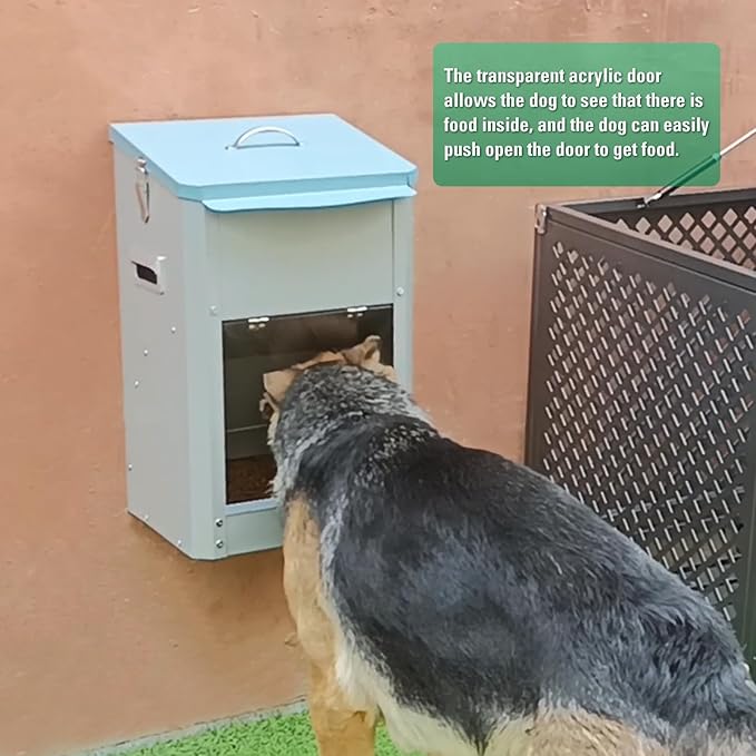 Automatic Dog Feeder Large Breed Dog Food Dispener, 25Lbs Outdoor Pets Feeder Gravity Food Feeder for Large Dogs, Galvanized Hanging Automatic Dog Food Dispenser Container