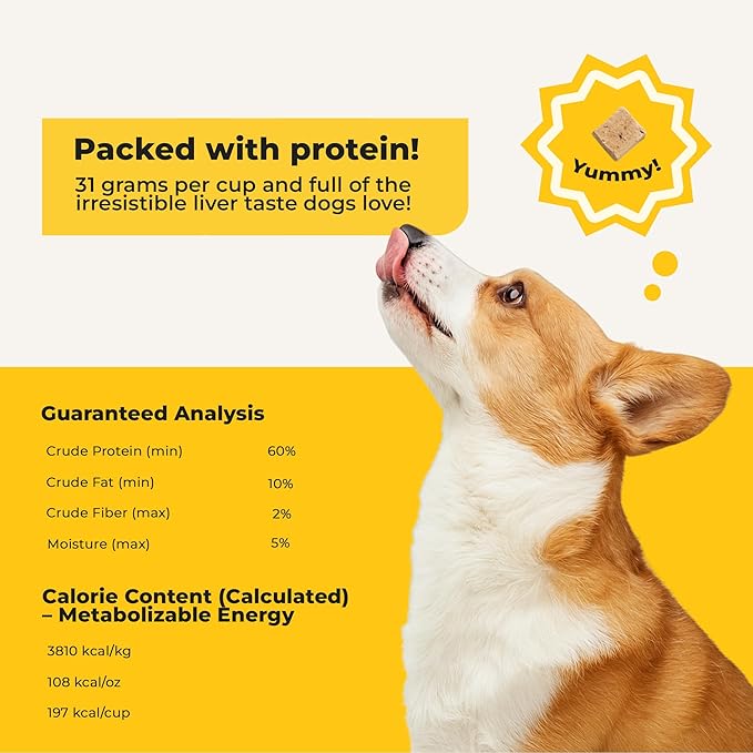Beef Lover - Freeze Dried Beef Liver Dog Treats - Single Ingredient Human Grade Raw Beef Liver Bites for Training, Meal Topper, No Additives, High Protein, 31g Per Cup, 4oz Bag