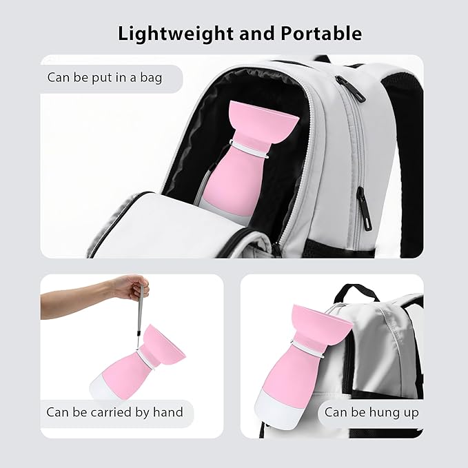 Portable Pet Water Bottle - 20 oz with 8.8 oz Food Container,Silicone Leakproof Travel Bottle for Dogs Cats, Detachable Feeding Dish for Walking Hiking Travel Pink