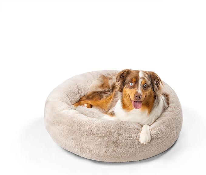 Best Friends by Sheri SnuggleSoft Faux Fur Calming Donut Bed for Dogs, Brown, Medium, 30" x 30"
