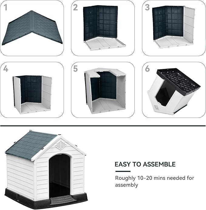 YITAHOME Large Plastic Dog House Outdoor Indoor Doghouse Puppy Shelter Water Resistant Easy Assembly Sturdy Dog Kennel with Air Vents and Elevated Floor