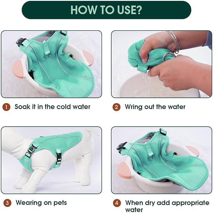 Kuoser Dog Cooling Vest, Puppy Cooling Coat,Breathable Cool Coat for Medium Dogs, Pet Jackets Reflective Summer Essentials Green M
