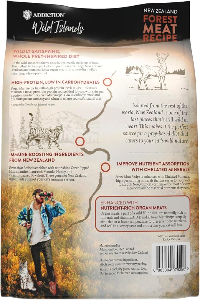 Addiction Wild Islands Forest Meat Dry Cat Food, Premium Venison Recipe with High-Protein & Grain-Free Formula for Primal Cat Nutrition - 4lbs