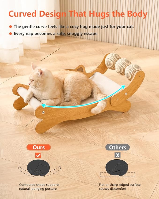 Cat Scratcher,Scratching Post,and Hammocks with Sisal Ball Toys Wooden Cat Beds & Furniture are Sturdy and Durable for All Types of Cats to Play and Relax Indoors