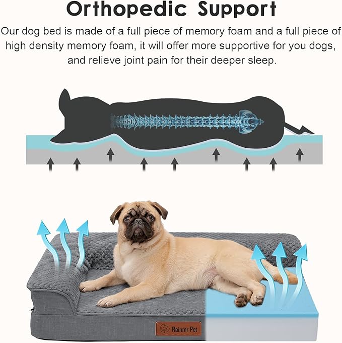 Orthopedic Dog Bed Medium Size Dog, 3 Inch Memory Foam Pet Bed for Small and Medium Dogs, Washable Removable Cover, Nonskid Bottom, Waterproof, 35x23 Inches, M Dark Grey