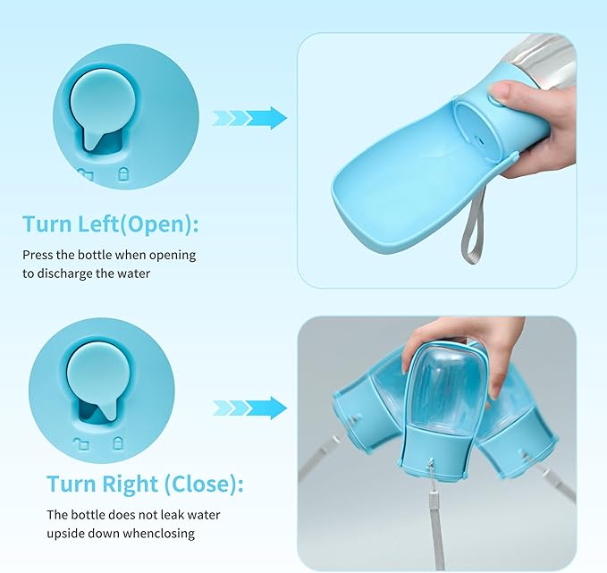 Dog Water Bottle, Leak Proof Portable Puppy Water Dispenser, Travel Puppy Water Bowl, Foldable Transparent Dog Water Bottle for Pets Outdoor Walking, Hiking, Travel, Food Grade Plastic - 10oz Blue
