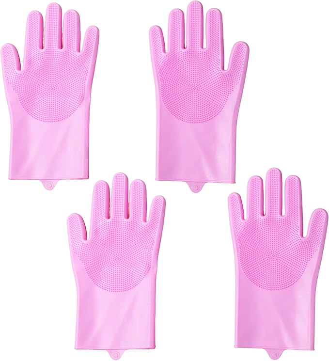 Pet Grooming Gloves,Heat-Resistant Silicone Gloves with High-Density Teeth for Enhanced Massaging and Bathing of Dogs and Cats (Pink, 2 Pair)