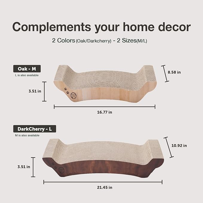 Necoichi Cardboard Cat Scratcher Bed for Indoor Cats - Cat Scratching Board, Horizontal Cat Scratch Pad Lounger with Reversible Usability and Extra Comfort for Lounge, Curved (17" Medium, Dark Cherry)