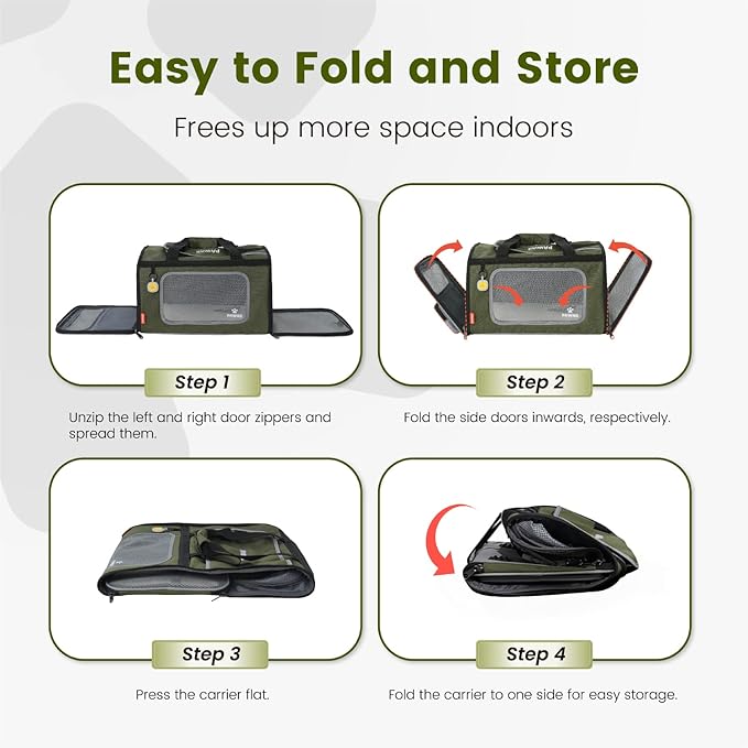Pawaii Pet Carrier, TSA Airline Approved Cat Carrier, Soft Sided Collapsible Pet Travel Carrier, Foldable, Protable, Travel Friendly Pet Travel Carrier for Cats and Puppy