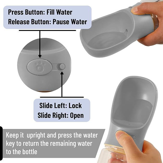 Mr. Pen Portable Dog Water Bottle, 19 oz, Large, Grey, Travel Dog Water Bottle Dispenser, Not Dishwasher Safe